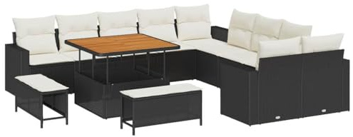vidaXL Garten-Sofa-Set 13 pcs Schwarz und Creme 100 x 100 x 71 cm, Garten und Terrasse, modernes Rattan-Mobiliar, UV-beständige Materialien, abnehmbare Kissen, gemütliches Set