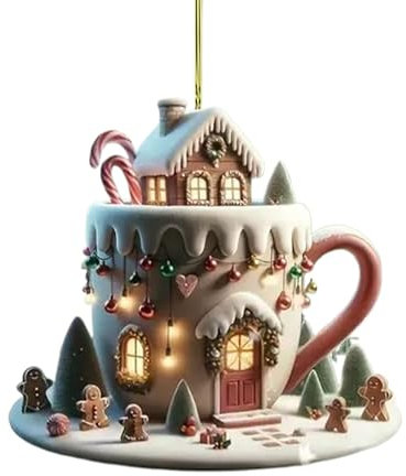 Adornos De Taza De Café De Navidad - Ornamento De Árbol De Navidad 8CMCoffee | Copa De Adornos De Chocolate Caliente | Conveniente para Suspender Colgante De Bolsas Colgantes, Colgación De Par