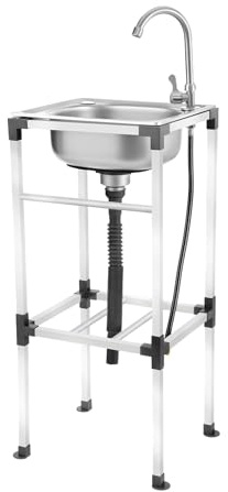 42 x 37 x 83 cm - Lavabo autonome en acier inoxydable - Avec robinet d'eau froide - Robinet rotatif à 360° et panier filtrant - Pour hôtels, bars, restaurants, cuisines