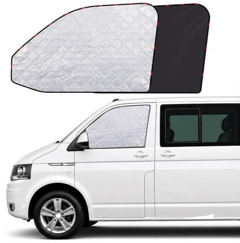 Sonnenschutz Auto Seitenscheibe für VW T5 T6 Thermomatte Fahrerhaus - 2pcs | Magnetischer,Perfekte Passform,6-lagiges verstärktes Gewebe,Autofenster Verdunkelung