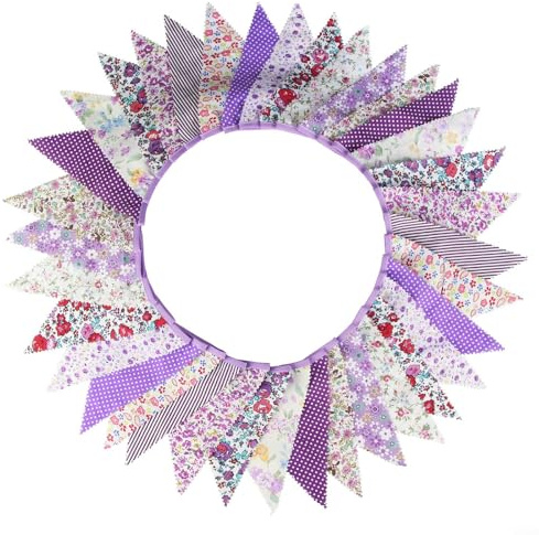 10 Meter Wimpelkette aus Stoff mit 36 Flaggen für Hochzeiten, Geburtstage und mehr (lila)