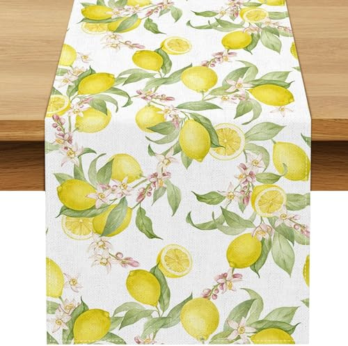 Tischläufer Zitrone, 40x180cm Gelb Zitronenmuster, Tischläufer Sommer, Abwaschbare Tischdecke, Zitronen Deko für Küche, Gartenparty Geburtstag, Junge Mädchen, Esstisch Dekoration