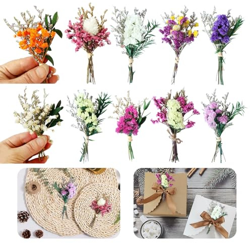 Kinesgsg 10Mazzi Fiori Secchi Naturali,8-10 CM,Mini Bouquet di Fiori Secchi | Colorato, Mini Flowers Naturali Misti Decorativi, per Cornici Fai Da Te, Decorazioni per Matrimoni e Feste in Casa