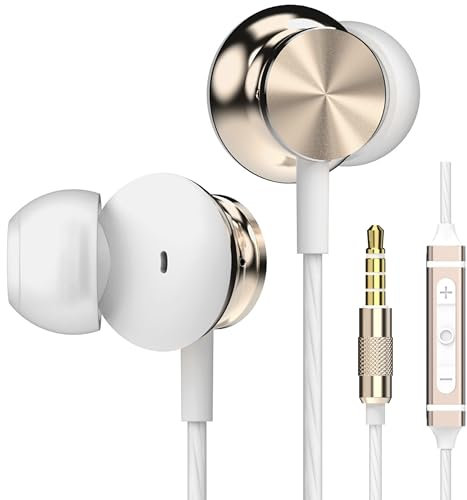 Betron BS10 Earphones Wired Headphones In Ear Noise Isolating Earbuds with Microphone and Volume Control Powerful Bass Driven Sound, 12mm Large Drivers, Ergonomic Design, Gold