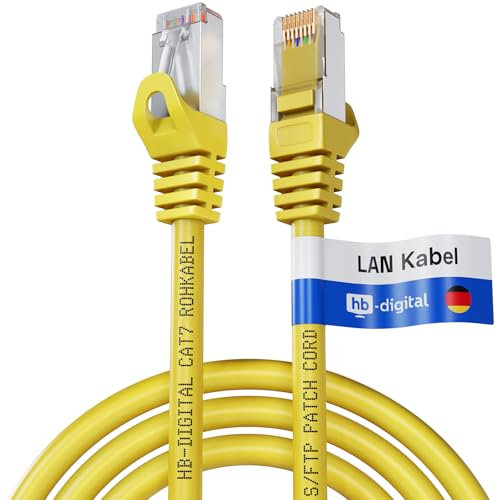 HB-DIGITAL 5x 0,25m LAN Kabel RJ45 Patchkabel mit CAT 7 Rohkabel S/FTP - GHMT zertifiziert - 10 Gigabit Ethernet Netzwerkkabel Kupfer Profi PiMF für Patchpanel Switch PC Router - Gelb