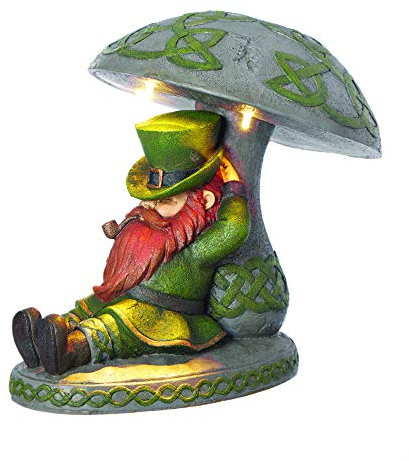 Roman Garden - LED Leprechaun Sleeping Under Mushroom Garden Statue, 10 H, Irish Collection, Resin and Stone, Decorative, Garden Gift, Home Outdoor Decor, Durable, Long Lasting