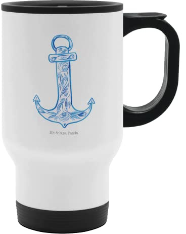 Mr. & Mrs. Panda Thermobecher Anker Blau - Geschenk, Isolierbecher, Tiermotive, Thermotasse, lustige Sprüche, Tiere, Gute Laune, Tasse mit Deckel, To
