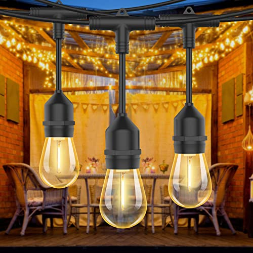 Bomcosy 15M Led Lichterkette Außen, S14 Lichterkette Gluehbirne Aussen LED, IP65 Wasserdicht, Lichterkette Garten mit LED Birnen,Warmweiß 2700K Beleuchtung für Innen und Außen Deko Garten Hochzeit