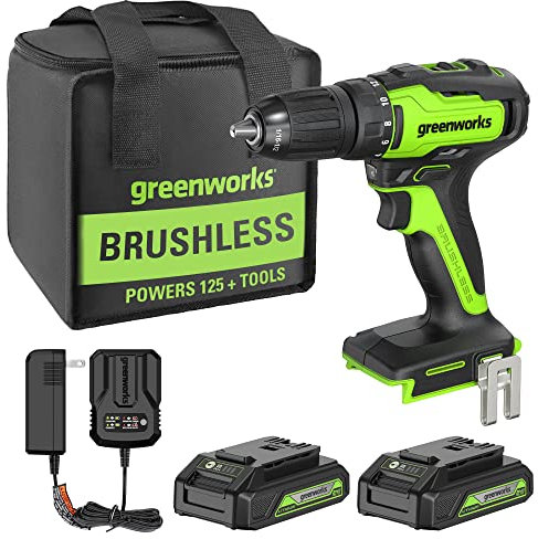 Greenworks 24V Brushless Cordless 1/2-Inch Drill/Driver, (2) 1.5Ah USB Batteries (USB Hub) and Charger Included DD24L1520