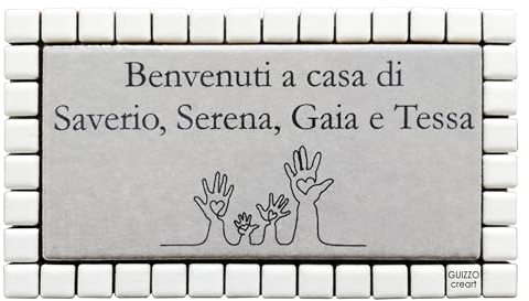 Mosaici Guizzo - Placa de cerámica grabada + marco, diseño de familia