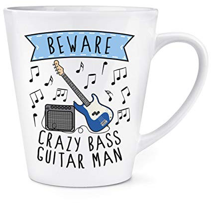 Beware Crazy Bass Guitar Man Latte-Tasse, 340 ml