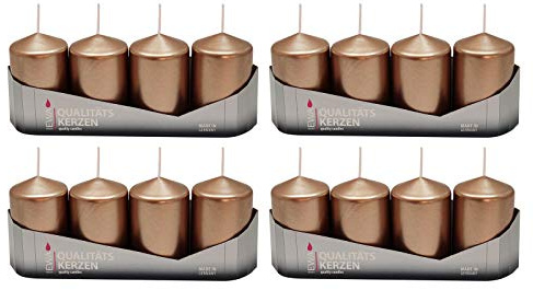 Ebersbacher Kerzenfabrik GmbH Stumpenkerzen Bronze lackiert, 16 Stück (4 x 4 Stück), Größe ca. 50 x 80 mm Adventskerzen Weihnachtskerzen Säulenkerzen