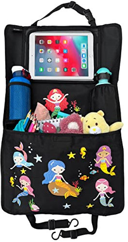 HECKBO 1x Kinder Auto Rückenlehnenschutz Organizer mit verstellbarer Tablet Tasche mit Touch Folie für bis 20 – Meerjungfrau Motiv - universal - 70x45cm – inkl. Thermotasche + Stretch-Netztasche