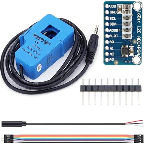 Youmile SCT-013-000 nicht-invasiver Wechselstrom-Sensor Split-Core-Transformator 100A mit ADC-Konvertierungsplatine + Audiokabelbuchse + 10PIN-Stecker und Buchse Dupont-Kabel