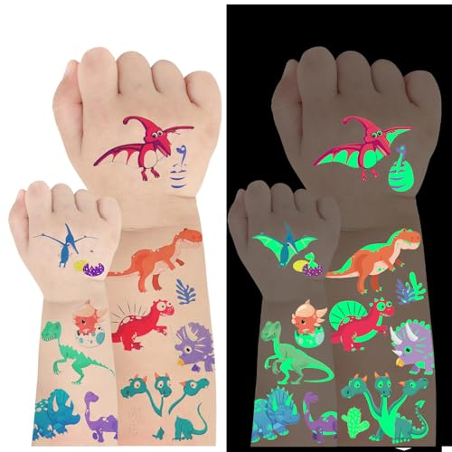 Tatuaggi per Bambini Dinosauri 12 Fogli Tatuaggi Luminosi per Bambini, Tatuaggi Temporanei Bambini, Tatuaggi Bambini Gadget Compleanno, Impermeabili Party Tatuaggi, Regalini Festa Compleanno Bambini