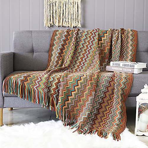 LumiSyne Gestrickte Decke Mit Quaste Hahnentritt Boho Kariert Kuscheldecke Strickdecke Tagesdecke Überwurf Couchdecke Dekorative Decke Für Sofa Bett 180x240cm