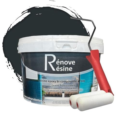 COULEURS D ANTAN Peinture Résine multisupport pour Faïence, Carrelage, Douche, Baignoire 5m² - RAL 7016 Gris anthracite + Kit d'application OFFERT