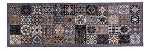 MD Entree Eingangsmatte Matte Küchenmatte Küchenteppich Läufer Teppich Fußmatte Küchenvorleger Matte Wohnraummatte, Größe:50x150 cm, Motiv:Patchwork Tiles Grey