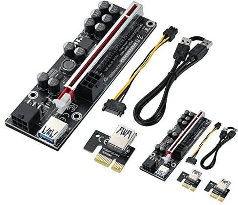 MZHOU PCIe Riser, PRO-V011 GPU Riser Express Scheda Adattatore da 1X a 16X, Estensione Grafica per Dispositivi di Mining Bitcoin Ethereum ETH, Piattaforma di Mining di Criptovaluta (2 Pezzi)