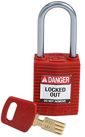 Brady (CPT-RED-38AL-KD) SafeKey Nylon Lockout-Vorhängeschloss - kompakt Mit Aluminium Bügel 38.00 mm Rot KD - Verschiedenschließende Schlösser 1 Stück