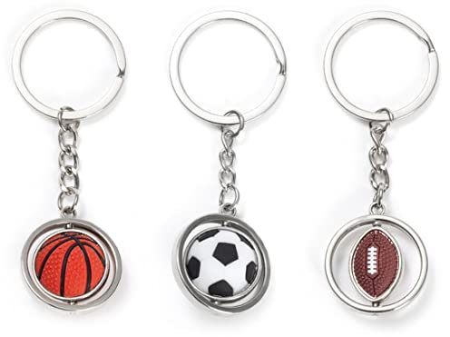 Clyhon 3pcs Fußball Schlüsselanhänger Rugby Schlüsselanhänger Niedlicher Auto Schlüsselanhänger Geschenk Dekoration Mode Metall kreativ Basketball Schlüsselanhänger Schlüssel Anhänger