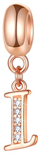 Rose Gold Letter I Charms Alphabet Word Beads –Authentic 925 Sterling Silver Initial I Dangle CZ Birthstone, fit Pandora Style Open Bangle, for Girls/Boys/Independence Day Gifts