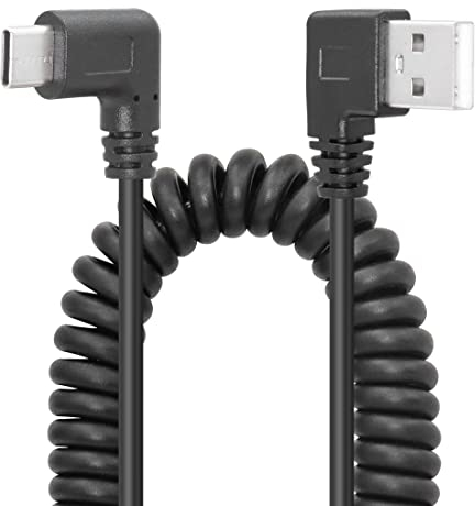 YACSEJAO Cable de carga USB C en espiral de 90 grados, cable USB tipo C de carga rápida y sincronización de datos, cable de línea eléctrica en forma de L con la mayoría, ángulo izquierdo