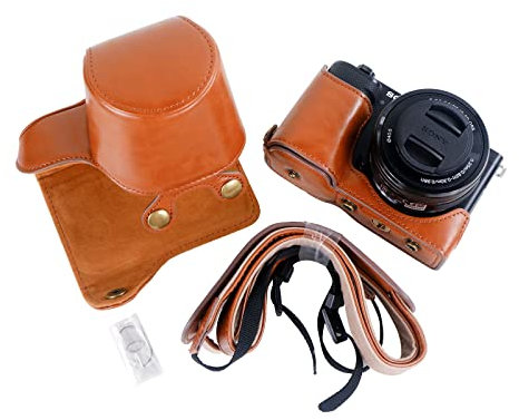 Rieibi ZVE10 Case - Quality PU Leather Case for Sony ZV-E10 Mirrorless Digital Camera - Grip Protective Case with Strap for Sony ZVE10 - Brown