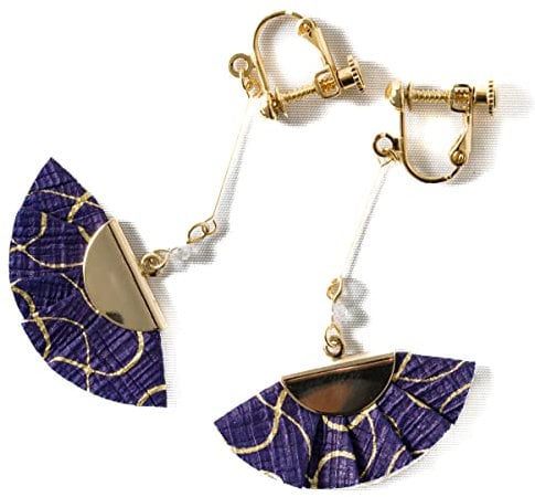 Japanese fanshaped earrings. Earrings in the shape of a folding fan. Beautiful Japanese tones. Made in Japan. Handmade by Japanese craftsmen. Earrings made of Yuzen Japanese paper from Kyoto., Glass
