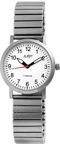 Just Liza Damen-Uhr Zugband Titan Datum Analog Quarz JU10111 (silberfarbig weiß)