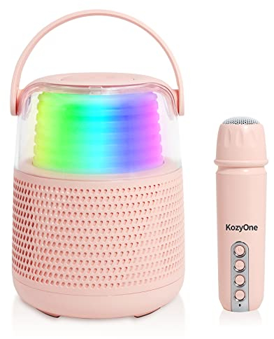 KozyOne Máquina de Karaoke portátil, Potente Altavoz Bluetooth de 16 W con micrófono inalámbrico, 11 Luces Coloridas RGB y Efectos de Cambio de Voz,Bien para Fiestas, Camping y Regalo (Rosa)