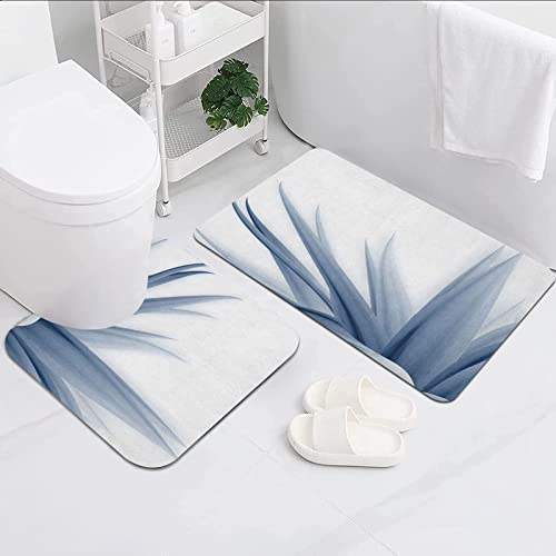 FALOME Badezimmerteppich Badematte Set 2 Teilig,Blume Ombre Farbwechsel Stil Blätter Wasserfarbener Druck Beruhigende Details Bild Blau Grau,Schmutzfangmatte für Badezimmer Küchenteppich