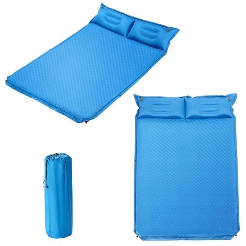 KOMFOTTEU 190 x 130 cm Isomatte Selbstaufblasend für Camping, aufblasbare Luftmatratze mit Kissen, Outdoor Schlafmatte 2 Person, wasserdichte air Mattress Wandern, Isomatte faltbar tragbar (Blau)