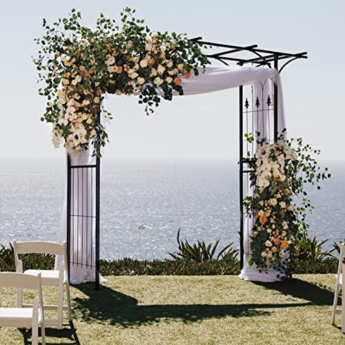 RELAX4LIFE Arco per Rampicanti in Metallo, Traliccio per Rampicanti, Struttura Robusta, Supporto per Rose e Viti, Arco da Giardino per Matrimoni Feste e Ingresso Cortile (Nero, 200x52x206cm)