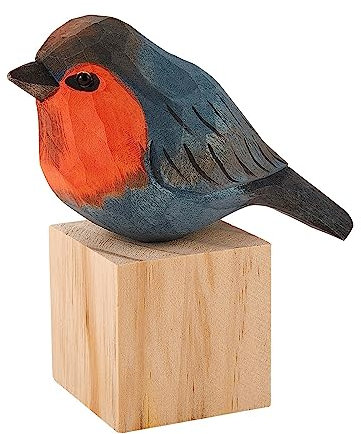 WEWAYSMILE Holzgeschnitzte Vogelfigur, Holz Vogel Figurine, Vogelfiguren als Heimdekoration, Niedliche Tierverzierung Für Heimbüro-Desktop-Dekoration (Rotkehlchen)