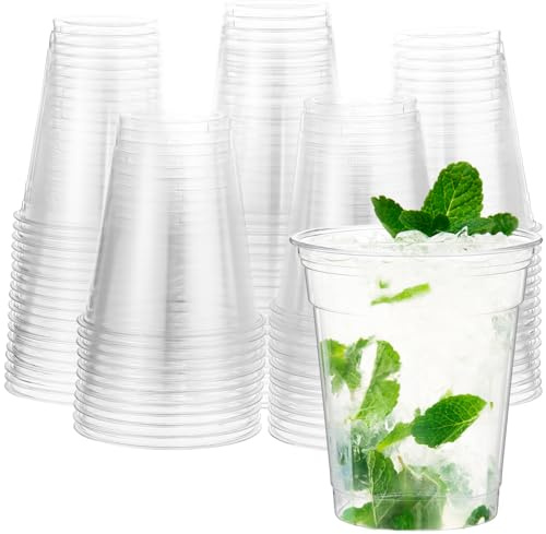 Yaomiao 100 Pcs Clear Compostable Cold Cups Eco Friendly Cups Plant Based Drinking Cups Reusable, Disposable Iced Coffee Cups for Smoothies Wine Beer Cold Drinks Halloween Parties (12 oz)