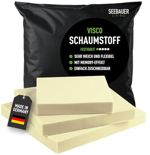 SEEBAUER living Schaumstoff VISCO RG 50/30 (Sehr weich) Memory-Schaum Topper Matratze (40 x 40 x 5 cm)