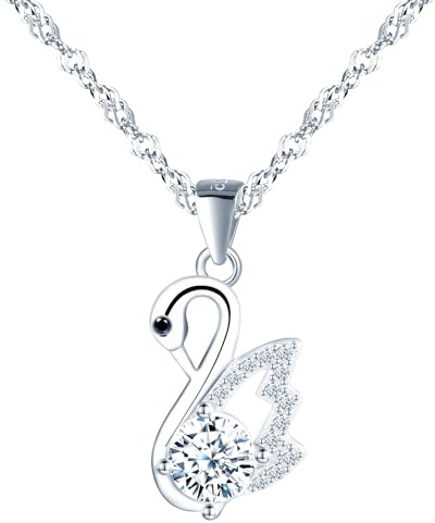 feilok Hohl Schwan Damen Halskette 925 Sterling Silber Halskette Damen Kette Anhänger Zirkonia Halskette für Frauen Valentinstag