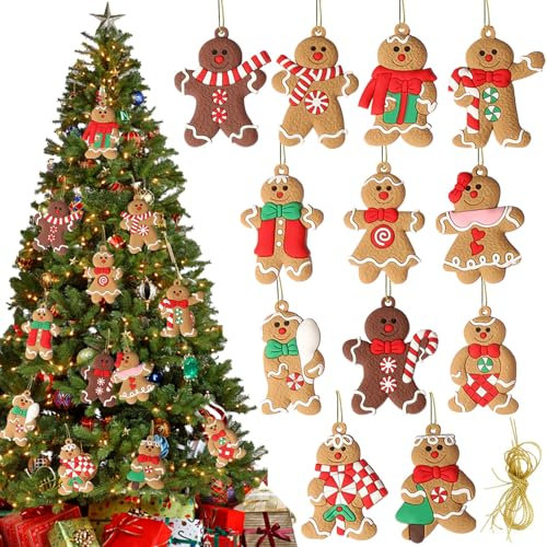 Vordpe - Juego de 12 figuras de pan de jengibre para decoración de árbol de Navidad para niños, fiesta festiva en casa