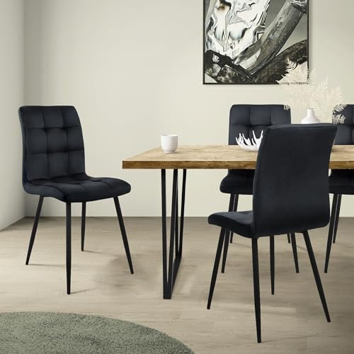 ML-Design Esszimmerstühle 4er Set, Schwarz, Küchenstuhl mit Samtbezug, Wohnzimmerstuhl mit Rückenlehne, Polsterstuhl mit Metallbeinen, Ergonomischer Stuhl für Esstisch, Esszimmerstuhl Küchenstühle