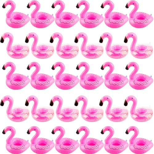 Sonarun Lot de 30 porte-gobelets gonflables en forme de flamant rose - Porte-gobelet gonflable - Flotteur de boisson pour la plage, la piscine, les jouets de fête