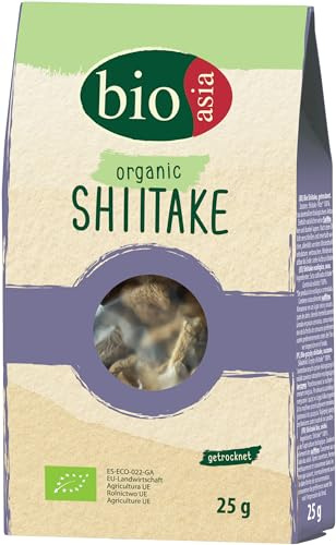 BIOASIA Bio Shiitake Pilze, getrocknet, asiatische Speisepilze zum Kochen & Essen, natürlich, ideal für Reis und Suppen, 1 x 25 g