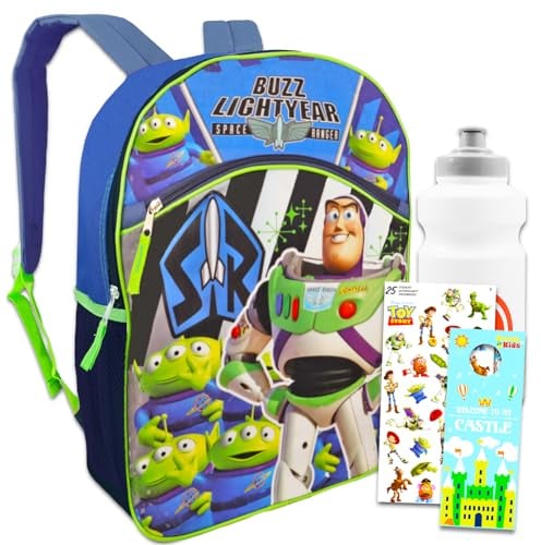 Disney Toy Story Rucksack für Kinder – Paket mit 38,1 cm Buzz Lightyear Rucksack, Wasserflasche, Aufklebern und mehr, Toy Story Rucksack für Jungen, Toy Story Rucksack für Kinder, Toy Story Backpack