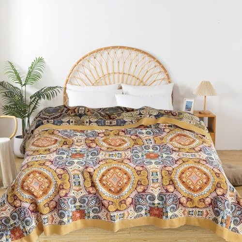 Shesyuki Boho Throw Decke für Bett - 100% Reine Bio-Baumwolle Ultra Soft Rustic Quilt - Bauernhof Dekor Bettdecken, alle Saison rustikalen werfen für Sofa Couch Stuhl (60 × 80, Boho Flover)