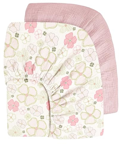 Bearmoss 2er Set Kinder Spannbettlaken,Musselin-Bettlaken 100% Baumwolle Baby-Bettlaken 60x120cm/140x70cm Reisebett Spannlaken Beistellbett Leintücher (Rosa Druck)