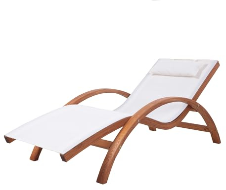 PATIO Gartenliege Holz geschwungen Larice aus Lärche ergonomische Holzliege 120 kg belastbar mit Kopfpolster Ecru