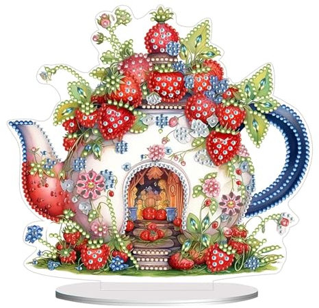 CXINLky DIY Diamond Painting Tier Tisch Deko, 5D Diamant Painting Tischdeko, Diamant Malerei Stehend Kunst Set, Ornamente Geschenke für Anfänger Zuhause Dekoration-01-Teekannenhaus