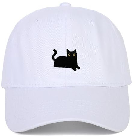 CORIRESHA Baseballkappe mit niedlicher schwarzer Katze, bestickt, für Damen und Herren, Geschenk, Weiss/opulenter Garten, Einheitsgr��e