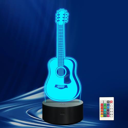 CoolGift Mart Akustikgitarre Nachtlicht, 3D LED optische Illusion Lampe mit Fernbedienung und Timer, Geschenke für Gitarrenspieler Gitarristen Musikliebhaber