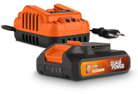 Set de Batterie et Chargeur Powerplus Dual Power POWDP90620 - Batterie 2,0 Ah de 20 V et Chargeur 2 A - pour Outils de Bricolage sans Fil de 20 V - Plateforme de Batterie